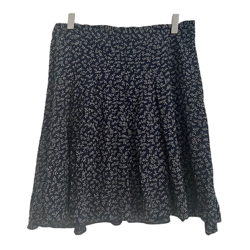 Vintage Laura Ashley Navy + White Floral Print Full Rayon Pleated Skirt Size 12